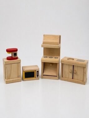 PlanToys Wooden Dollhouse Kitchen Appliances Microwave Coffee Pot Montessori